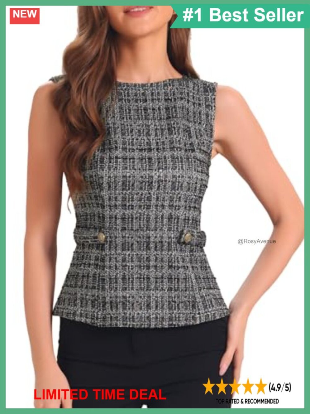 Tweed Vest Sleeveless Business Casual Plaid Top